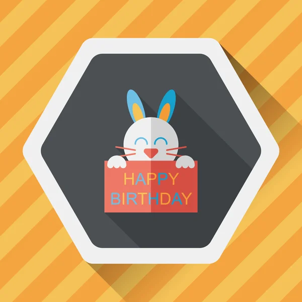 Happy birthday rabbit card flat icon with long shadow,eps10 — Stock Vector