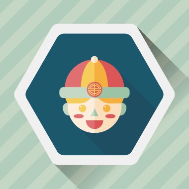 Çin yeni yılı çocuk düz simgesi ile uzun gölge, eps10