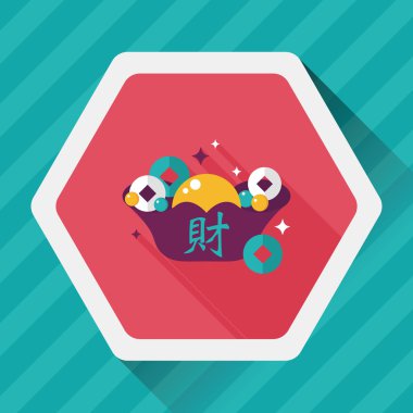 Çin yeni yılı düz simgesi ile uzun gölge, eps10, Altın külçe wi