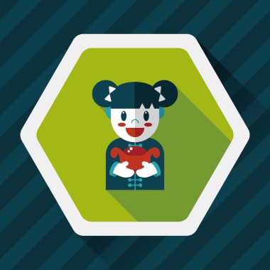 Çin yeni yılı kız uzun gölge, eps10 düz simgesiyle