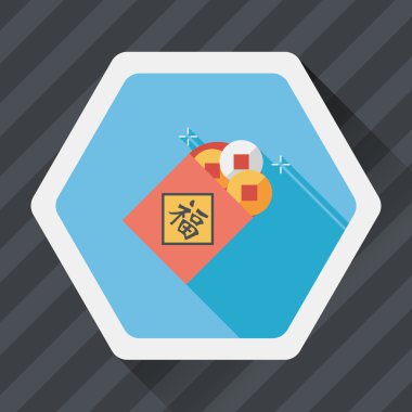 Çin yeni yılı düz simgesi ile uzun gölge, eps10, eski paralar