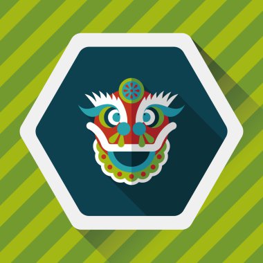 Çin yeni yılı düz simgesi ile uzun gölge, eps10, dragon ve