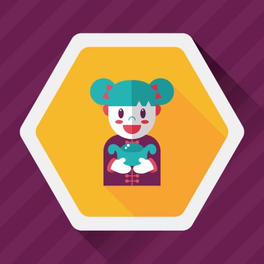 Çin yeni yılı kız uzun gölge, eps10 düz simgesiyle