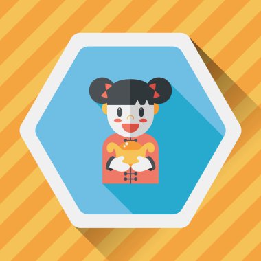 Çin yeni yılı kız uzun gölge, eps10 düz simgesiyle