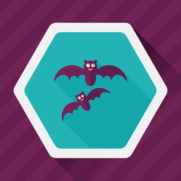 Halloween murciélago icono plano con sombra larga, eps10 — Vector de stock