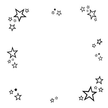 Hand drawn outline frame made of stars. Vector illustration, black stars isolated on the white background.