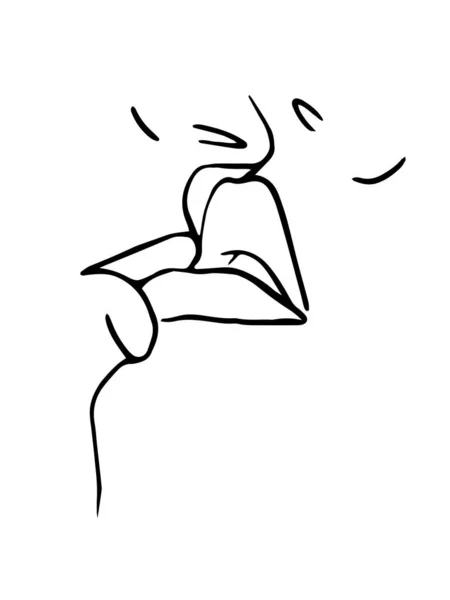 キスカップルの概要画像 手描きのドアイラスト 白い背景の黒い画像 線形芸術 ベクターイラスト — ストックベクタ