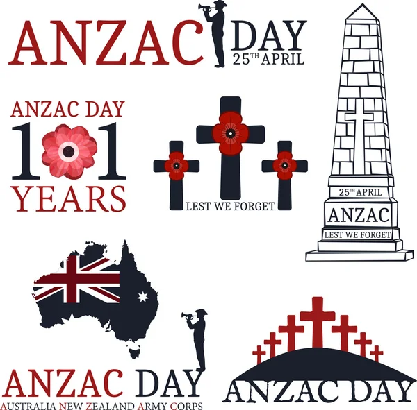 Anzac 日。あいさつセット — ストックベクタ