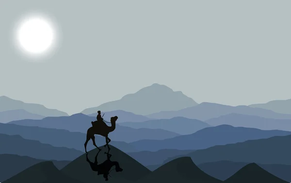 Caravan met kamelen nachts — Stockvector