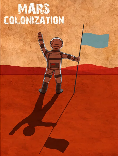 Colonización de Marte. Astronauta en el planeta — Archivo Imágenes Vectoriales