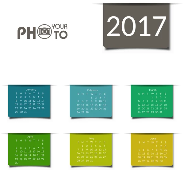 Kalender 2017. Week begint zondag — Stockvector