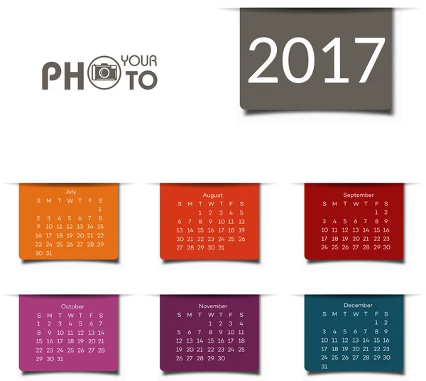 Kalender 2017. Week begint zondag — Stockvector