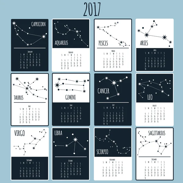 Kalender 2017. Week begint zondag — Stockvector