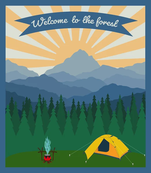 Camp in forest — Stock Vector