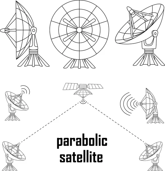 Vector illustratie parabolische sattelit. Geïsoleerde object op een witte achtergrond — Stockvector