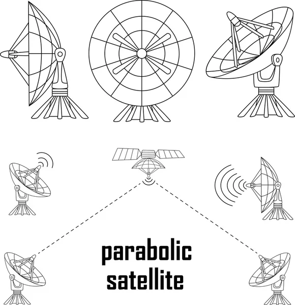 Ilustración vectorial sattelit parabólico. Objeto aislado sobre fondo blanco — Vector de stock