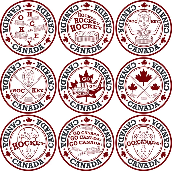 Conjunto de sellos de hockey canadiense . — Vector de stock