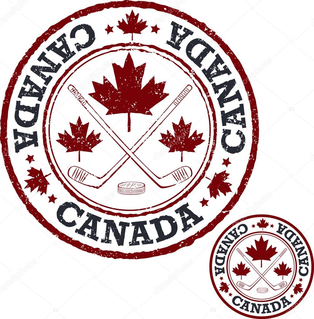Canadian hockey symbol. Vector patriotic hockey stamp