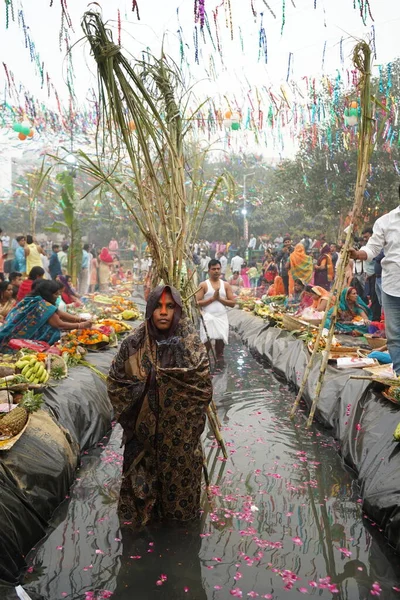 New Delhi Delhi Indien Oktober 2020 Kvinnor Indien Firar Chhat — Stockfoto