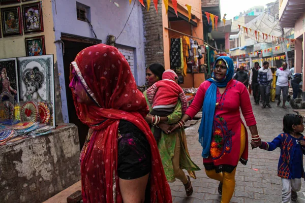 Mathura Uttar Pradesh Indien Januari 2020 Indiska Kvinnor Firar Holi — Stockfoto