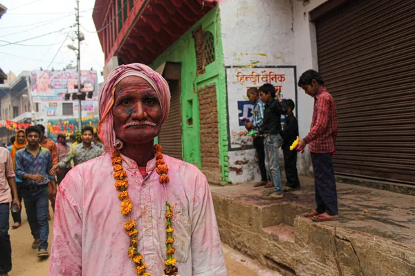 Mathura Uttar Pradesh Indie Ledna 2020 Portrét Starého Muže Oslavujícího — Stock fotografie