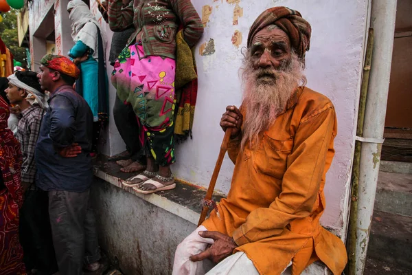 Mathura Uttar Pradesh Indie Ledna 2020 Portrét Chatrného Sadhu Staříka — Stock fotografie