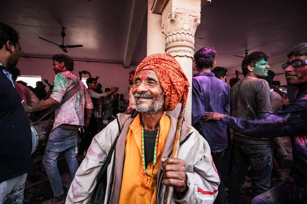 Mathura Uttar Pradesh Indien Januari 2020 Porträtt Gammal Man Turban — Stockfoto