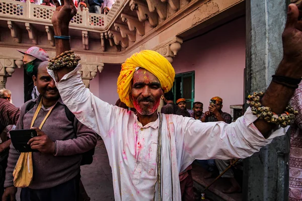Mathura Uttar Pradesh Índia Janeiro 2020 Retrato Homem Velho Turbante — Fotografia de Stock