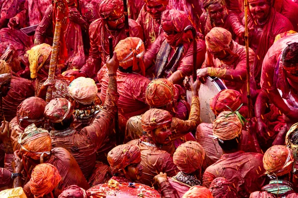 Barsana Uttar Pradesh Índia Fevereiro 2021 Pessoas Índia Desfrutam Festival — Fotografia de Stock