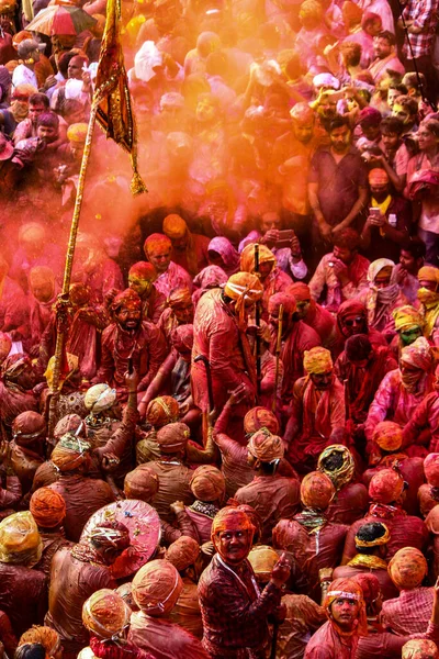 Barsana Uttar Pradesh Hindistan Şubat 2021 Hindistan Halkı Holi Festivalinin — Stok fotoğraf