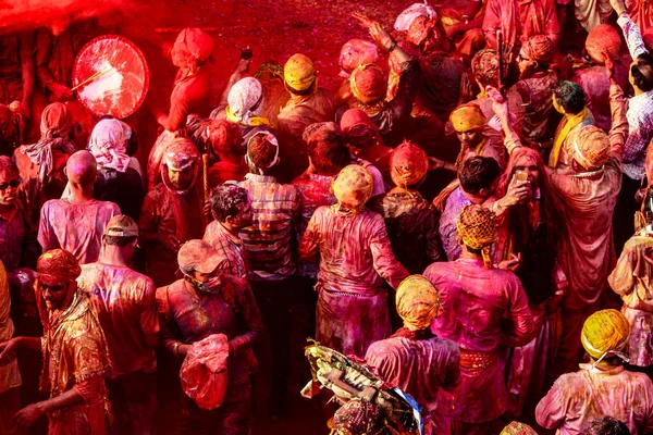 Barsana Uttar Pradesh Índia Fevereiro 2021 Pessoas Barsana Mathura Tocando — Fotografia de Stock