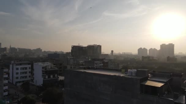 Krásné Drone Záběry Kybernetického Města Gurgaon Při Západu Slunce Všemi — Stock video