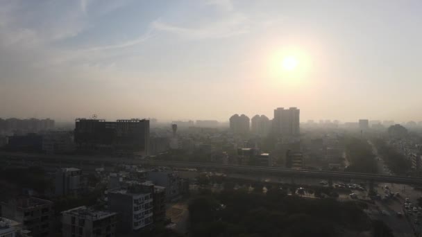 Prachtige Drone Shots Van Gurgaon Cyber City Tijdens Zonsondergang Met — Stockvideo