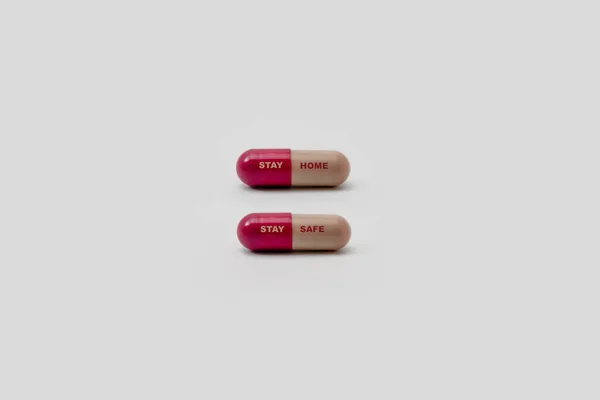 Colorful Covid Corona Virus Sars Cov Pills Read Stay Home — Stock Photo, Image