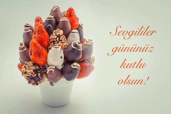 Glückliche Glückwunschkarte Zum Valentinstag Türkischer Sprache Mit Rotem Schriftzug Mit — Stockfoto