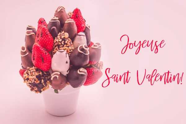 Glückliche Glückwunschkarte Zum Valentinstag Auf Französisch Mit Rotem Schriftzug Joyeuse — Stockfoto