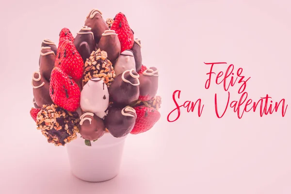 Glückliche Glückwunschkarte Zum Valentinstag Auf Spanisch Mit Rotem Schriftzug Feliz — Stockfoto