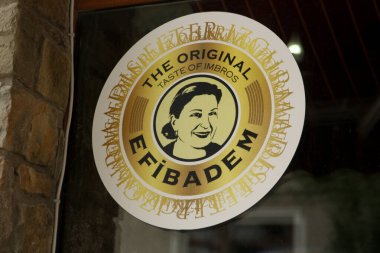 Gökçeada, Canakkale - Türkiye - 07 Mayıs 2013: Gökçeada adasının ünlü Efibadem badem kurabiyelerinin logosu, Türkiye