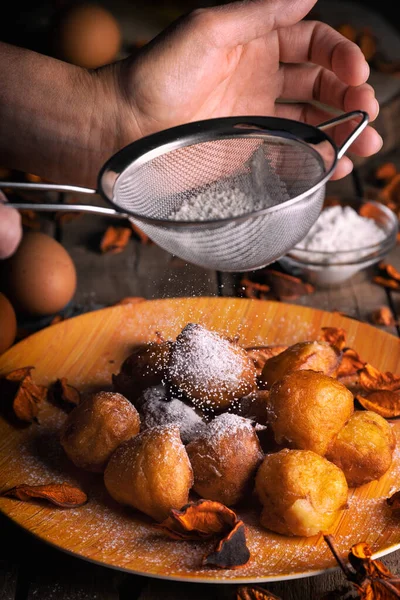 Bunuelos Viento Traditionelles Süßes Kolumbianisches Frittiertes Gebäck Spanischer Osterkrapfen Mexikanische — Stockfoto