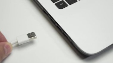 Beyaz arkaplandaki bir dizüstü bilgisayara bağlı sabit disk