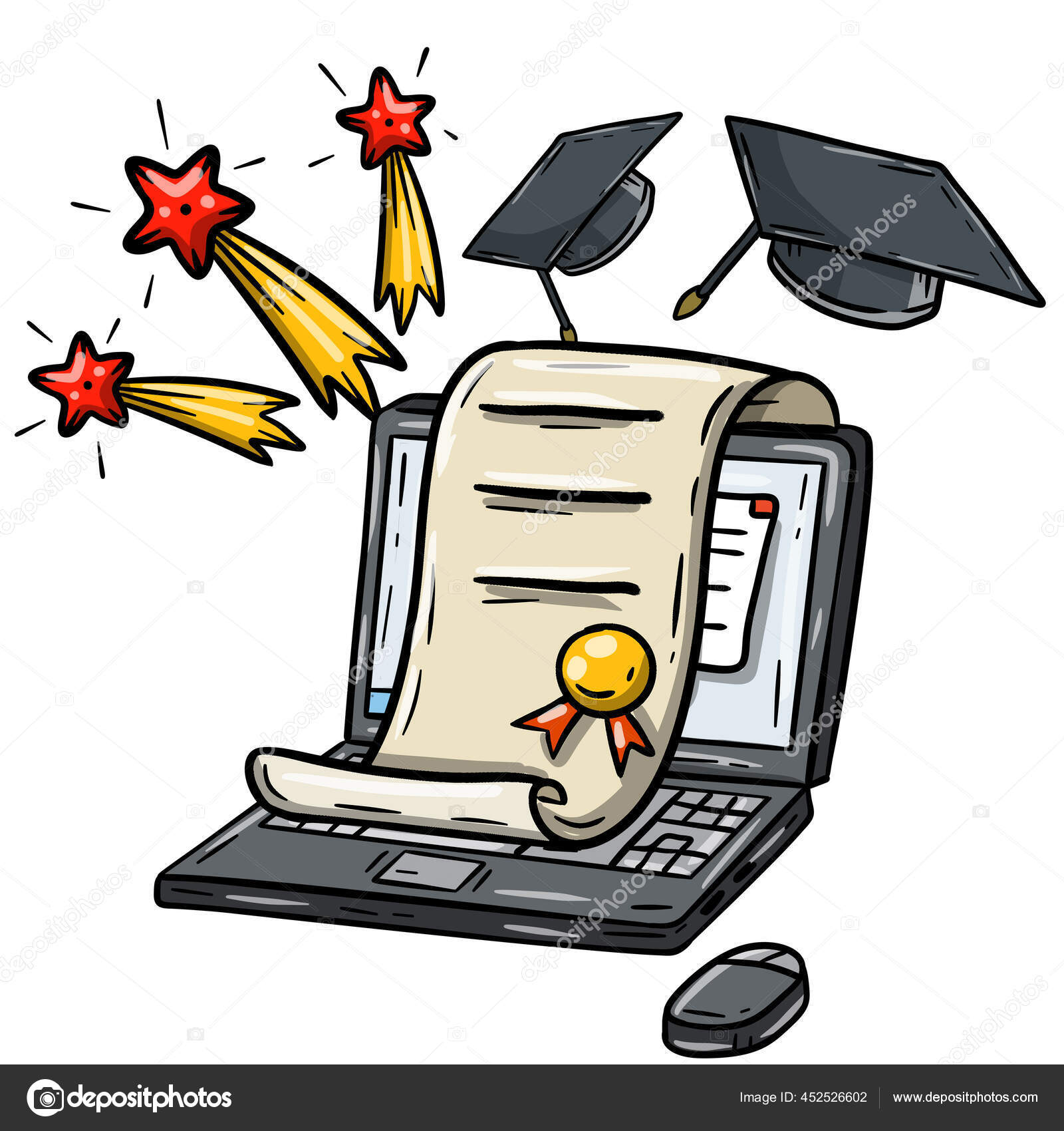 Pendidikan Rumah Belajar Jarak Jauh Komputer Dan Mendapatkan Gelar Laptop Stok Vektor Tdubov 452526602