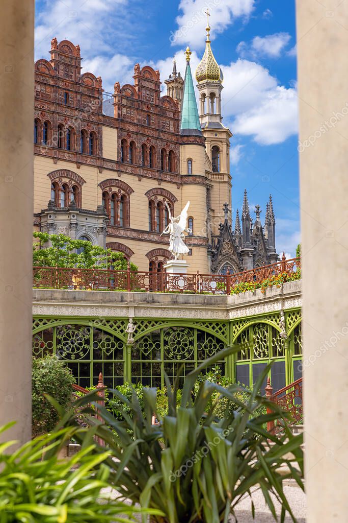 Palacio de Schwerin, invernadero, Orangerie, jardín, en la ciudad de