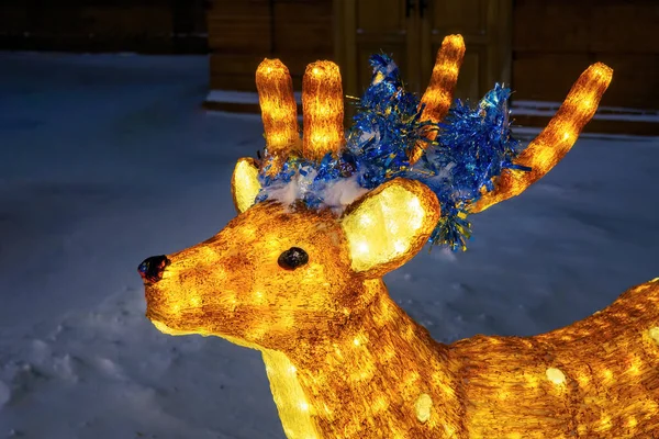 Figura Ciervo Acrílico Ligero Decoración Navidad Renos Iluminada Parque Ciudad — Foto de Stock