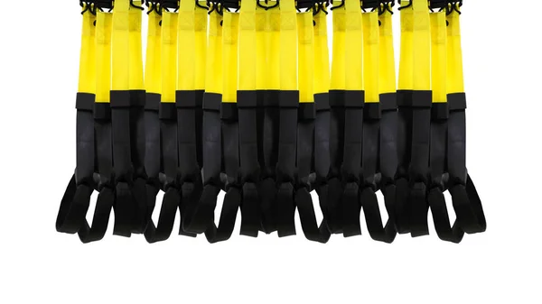 Izolované Tréninkové Pásy Černé Žluté Barvy Pro Sportovní Trénink Postavu — Stock fotografie