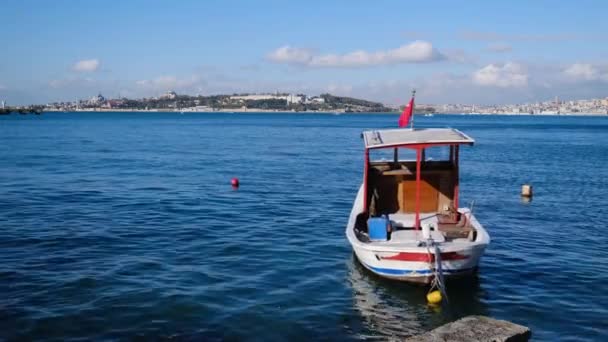 View Bosphorus Stanbul Ship Turkish Flag 유럽쪽으로 보이는 하기니아 소피아와 — 비디오