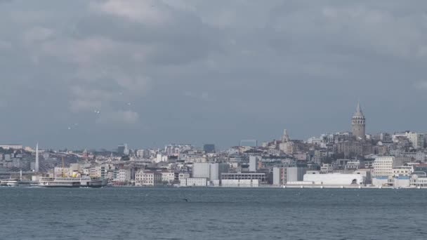 View Bosphorus Istanbul Seen Ship Galata Tower European Side — Stock Video