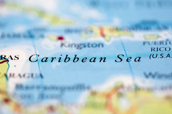 Shallow Depth Field Focus Geographical Map Location Caribbean Sea Coast — Stock Photo, Image