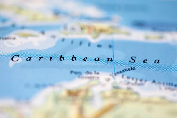 Shallow Depth Field Focus Geographical Map Location Caribbean Sea Coast — Stock Photo, Image