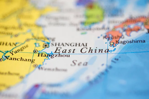 Ondiepe Scherptediepte Geografische Kaart Van Locatie Van Oost Chinese Zee — Stockfoto