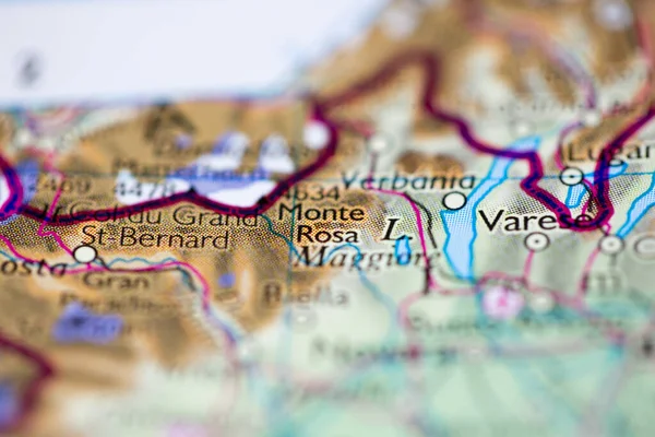 Ondiepe Scherptediepte Geografische Kaart Locatie Van Berg Rosa Italië Europa — Stockfoto